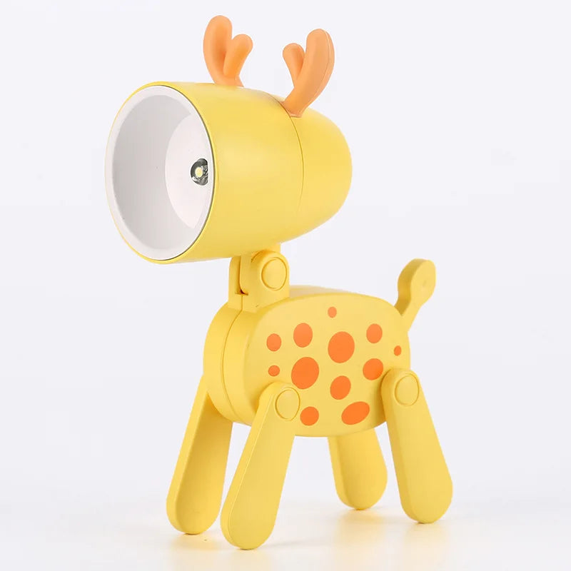 Cute LED Pet Night Light – Foldable Mini Desk Lamp for Kids & Students | Dog & Deer Design | Portable Room Decor & Gift