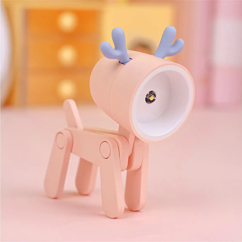 Cute LED Pet Night Light – Foldable Mini Desk Lamp for Kids & Students | Dog & Deer Design | Portable Room Decor & Gift