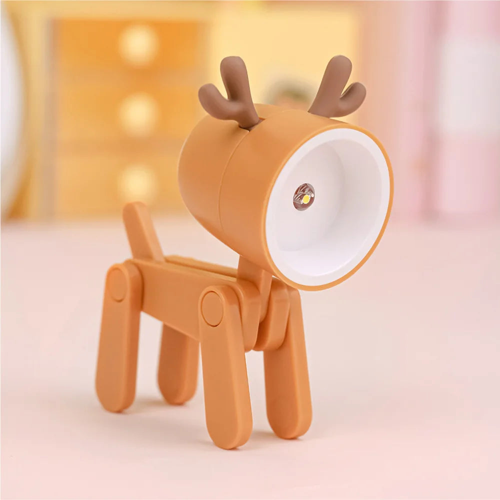 Cute LED Pet Night Light – Foldable Mini Desk Lamp for Kids & Students | Dog & Deer Design | Portable Room Decor & Gift