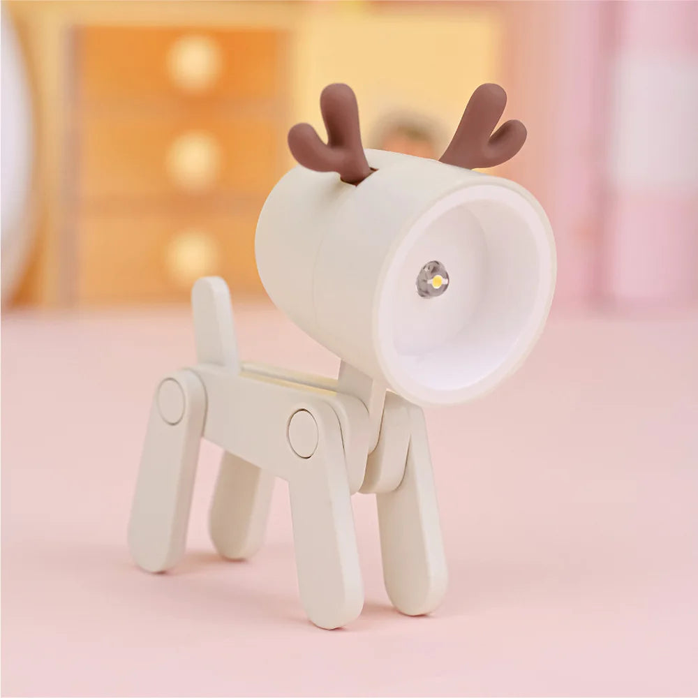 Cute LED Pet Night Light – Foldable Mini Desk Lamp for Kids & Students | Dog & Deer Design | Portable Room Decor & Gift