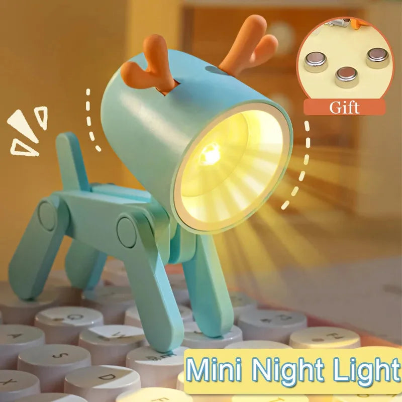 Cute LED Pet Night Light – Foldable Mini Desk Lamp for Kids & Students | Dog & Deer Design | Portable Room Decor & Gift