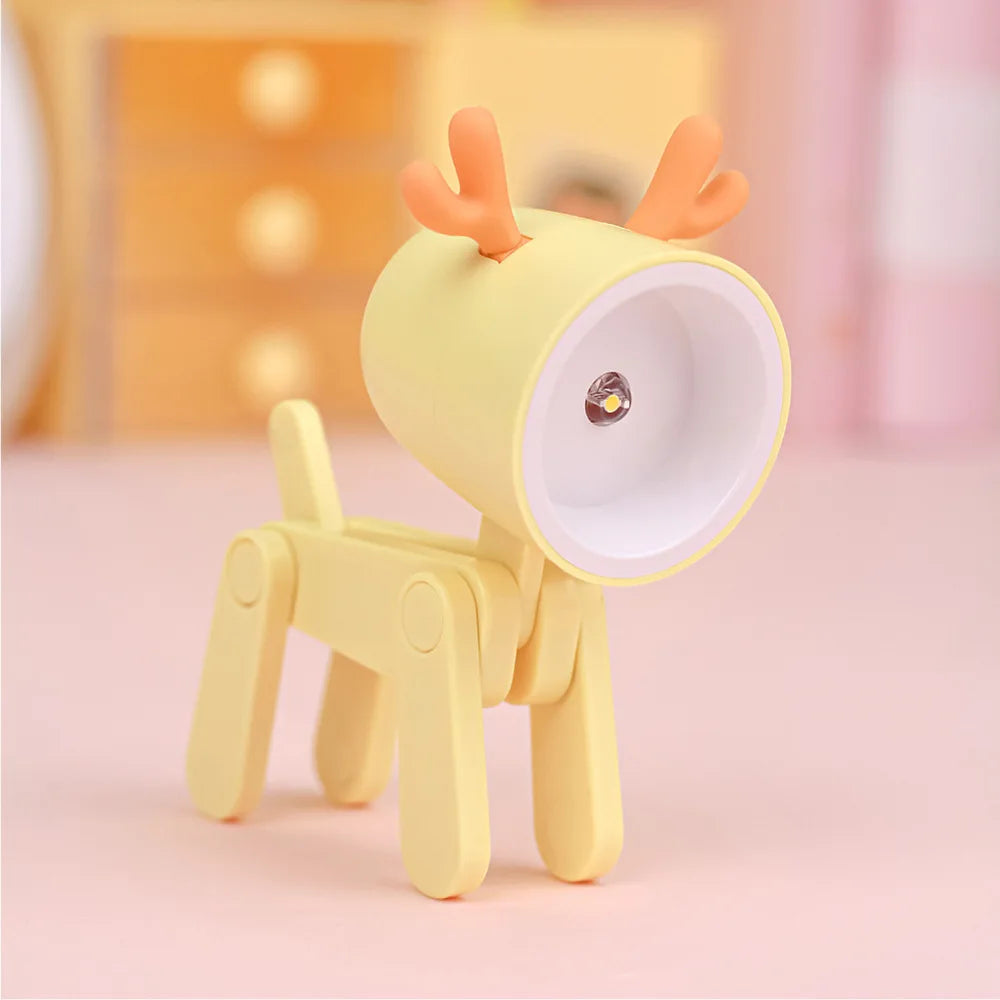 Cute LED Pet Night Light – Foldable Mini Desk Lamp for Kids & Students | Dog & Deer Design | Portable Room Decor & Gift