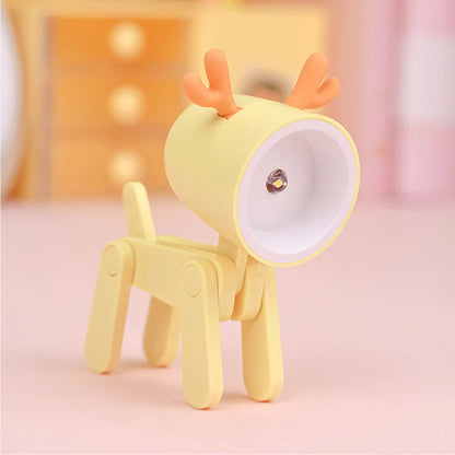 Cute LED Pet Night Light – Foldable Mini Desk Lamp for Kids & Students | Dog & Deer Design | Portable Room Decor & Gift