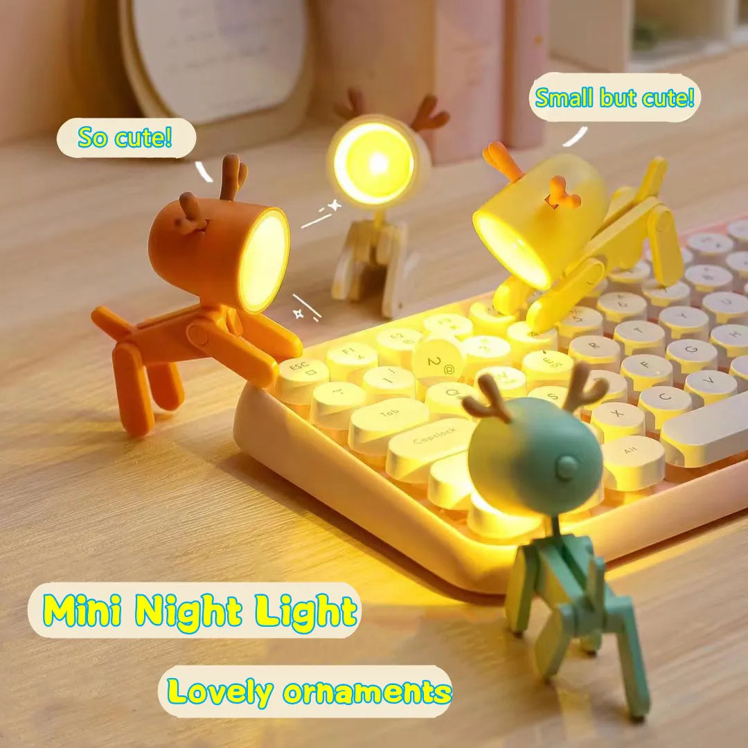 Cute LED Pet Night Light – Foldable Mini Desk Lamp for Kids & Students | Dog & Deer Design | Portable Room Decor & Gift
