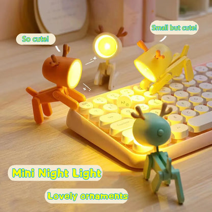 Cute LED Pet Night Light – Foldable Mini Desk Lamp for Kids & Students | Dog & Deer Design | Portable Room Decor & Gift