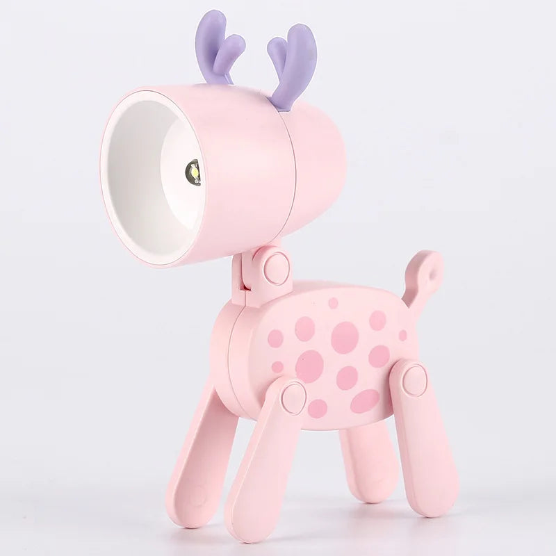 Cute LED Pet Night Light – Foldable Mini Desk Lamp for Kids & Students | Dog & Deer Design | Portable Room Decor & Gift