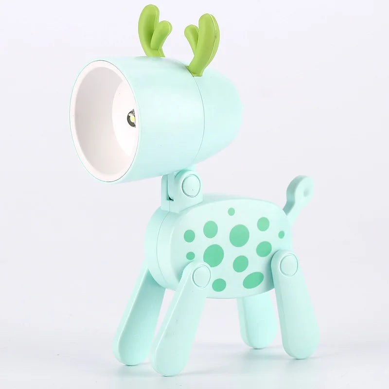 Cute LED Pet Night Light – Foldable Mini Desk Lamp for Kids & Students | Dog & Deer Design | Portable Room Decor & Gift