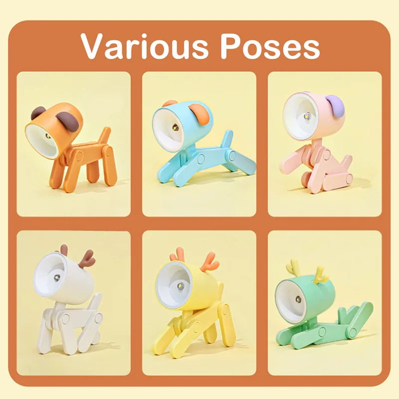 Cute LED Pet Night Light – Foldable Mini Desk Lamp for Kids & Students | Dog & Deer Design | Portable Room Decor & Gift