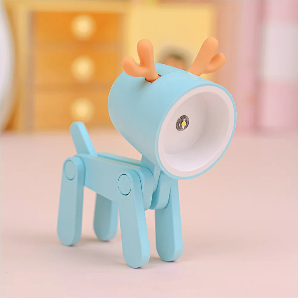 Cute LED Pet Night Light – Foldable Mini Desk Lamp for Kids & Students | Dog & Deer Design | Portable Room Decor & Gift