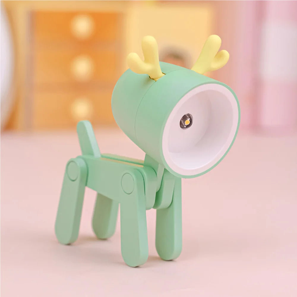 Cute LED Pet Night Light – Foldable Mini Desk Lamp for Kids & Students | Dog & Deer Design | Portable Room Decor & Gift